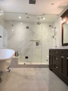 Toronto bathroom renovation showcase new bathroom with walking shower