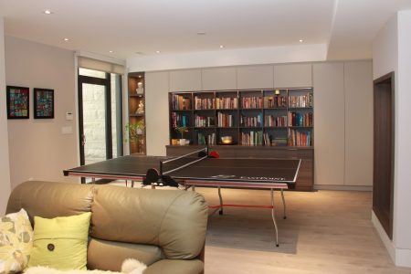 Toronto basement renovation featuring living room designed and renovated by Milman design build