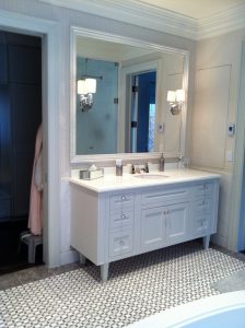 bathroom renovation project in Toronto showcase custom vanity in white