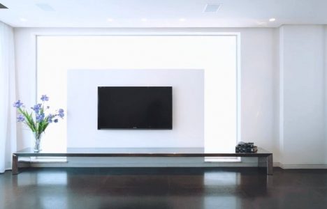 Toronto custom home renovation project showcase media wall and floating TV Stand Shelve