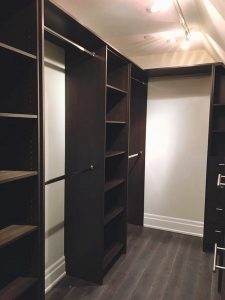 Toronto basement renovation project featuring walk-in closets build by Milman design build