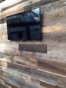 custom accent wall with wood accents