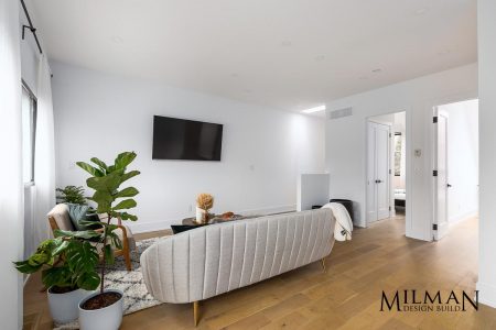 Toronto Laneway Suites with High Ceiling, spacious living space build by Milman Design Build.