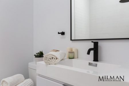 Toronto Bathroom renovation project by Milman Design Build featuring Black accents